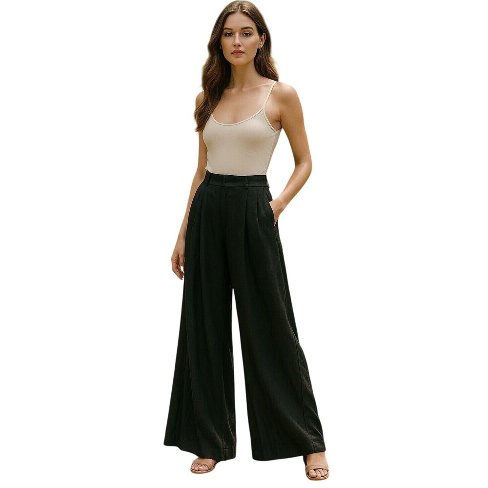Michael Kors Linen Black Wide Leg Palazzo Pants Made in‎ Italy Size 4 ($288)